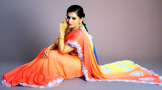 Designer Cutwork Zarkan Shaded Handcrafted Saree