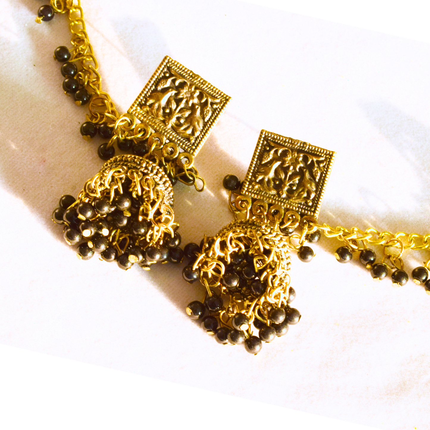Golden and Silver Oxidised Traditional Bahubali Jhumka Earrings