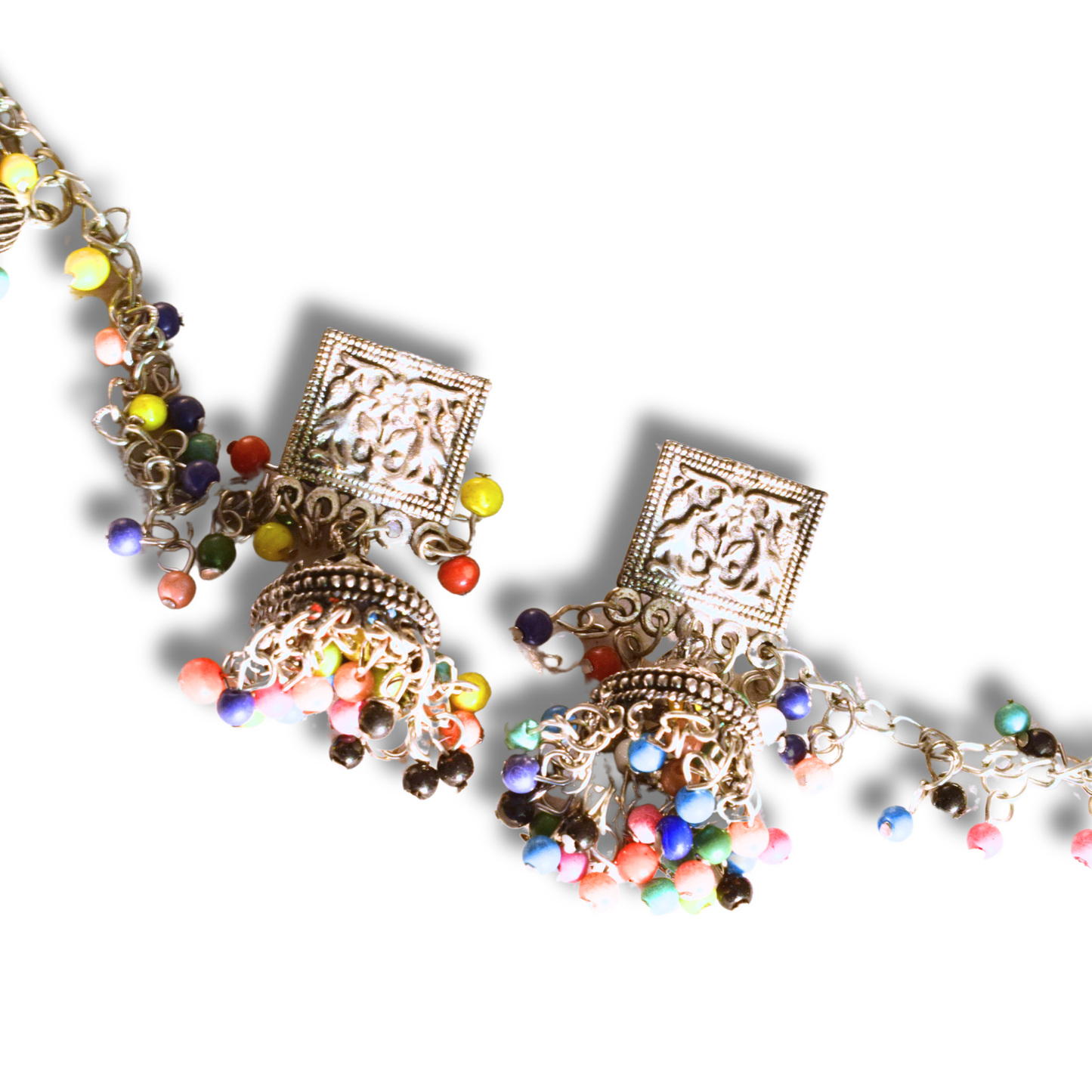 Golden and Silver Oxidised Traditional Bahubali Jhumka Earrings