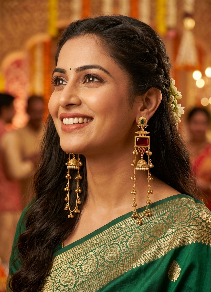 Ruby Emerald Jhumka with Ghungroo Kashmiri Latkan