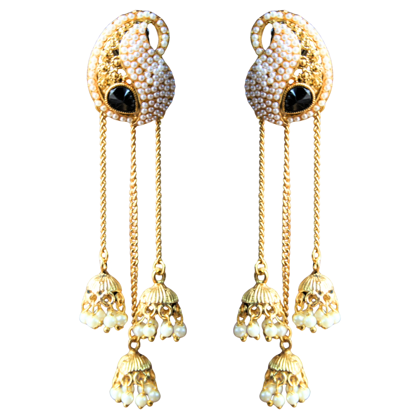 Traditional Pearl and Gem Multiple Jhumki Tassel Earring