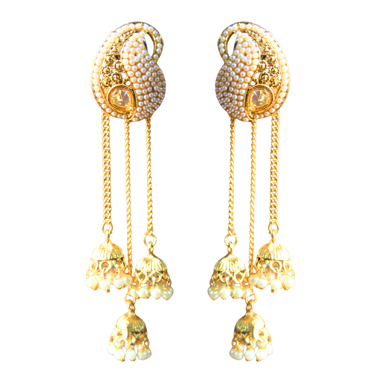 Traditional Pearl and Gem Multiple Jhumki Tassel Earring