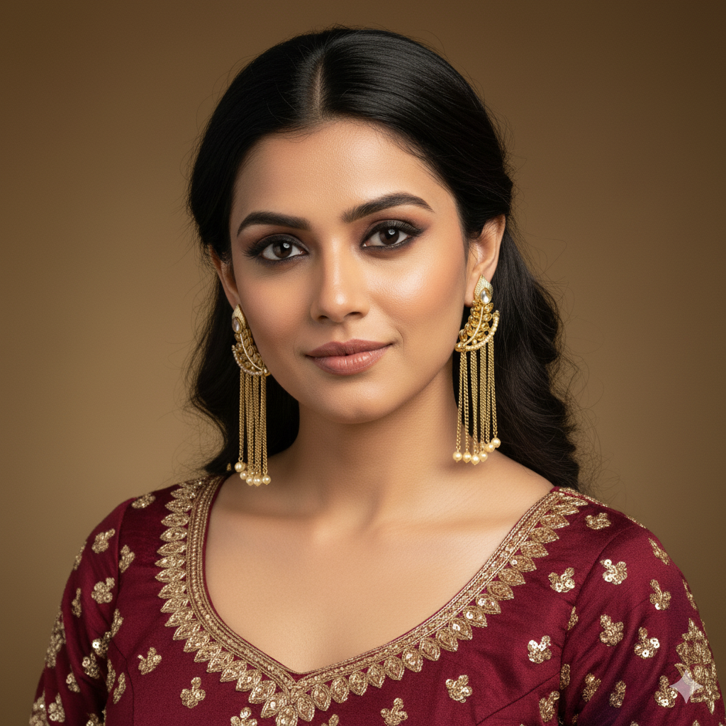Leaf Ear Cuffs with Tassel Drop
