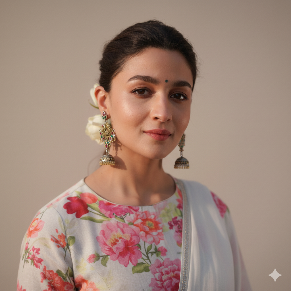 Dual Tone Peacock Gemstone German Silver Jhumki Earrings