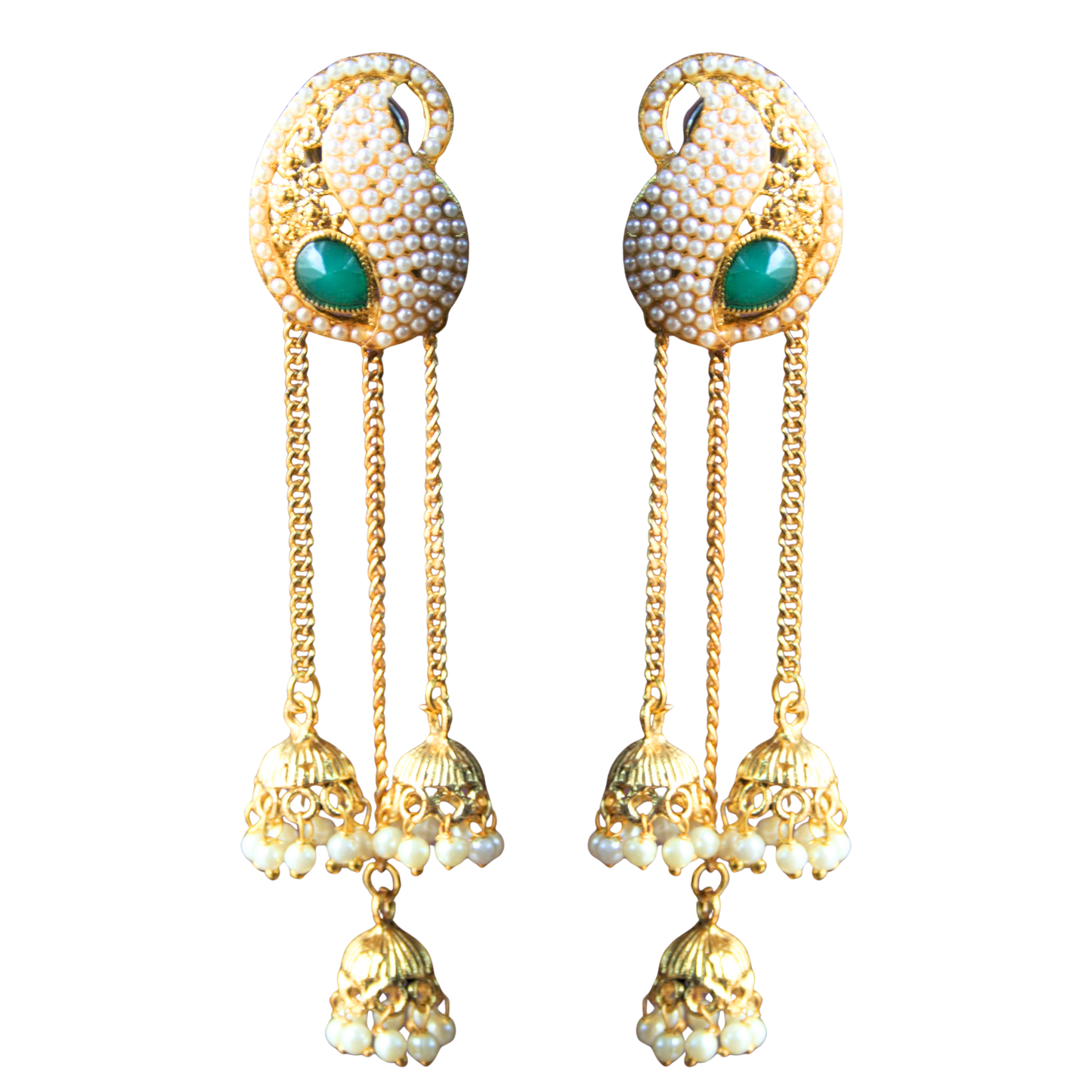 Traditional Pearl and Gem Multiple Jhumki Tassel Earring