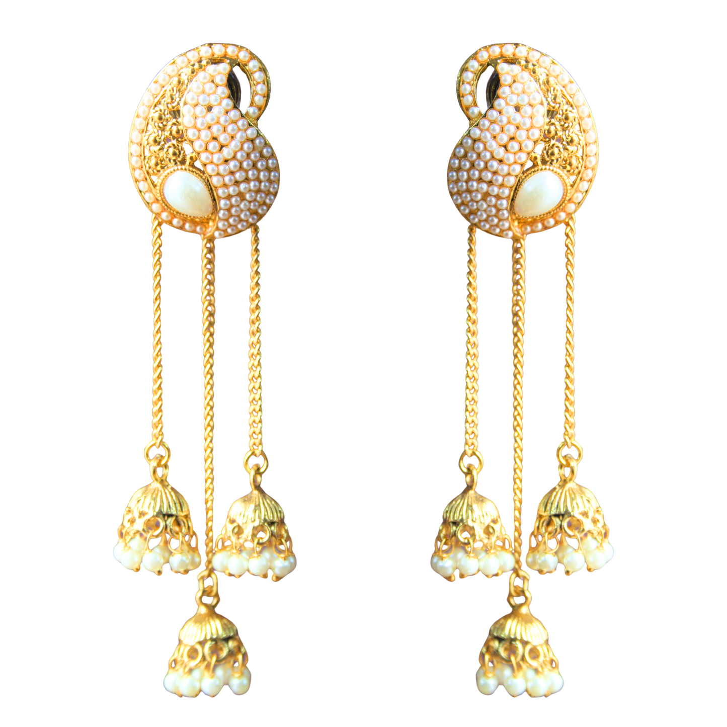 Traditional Pearl and Gem Multiple Jhumki Tassel Earring
