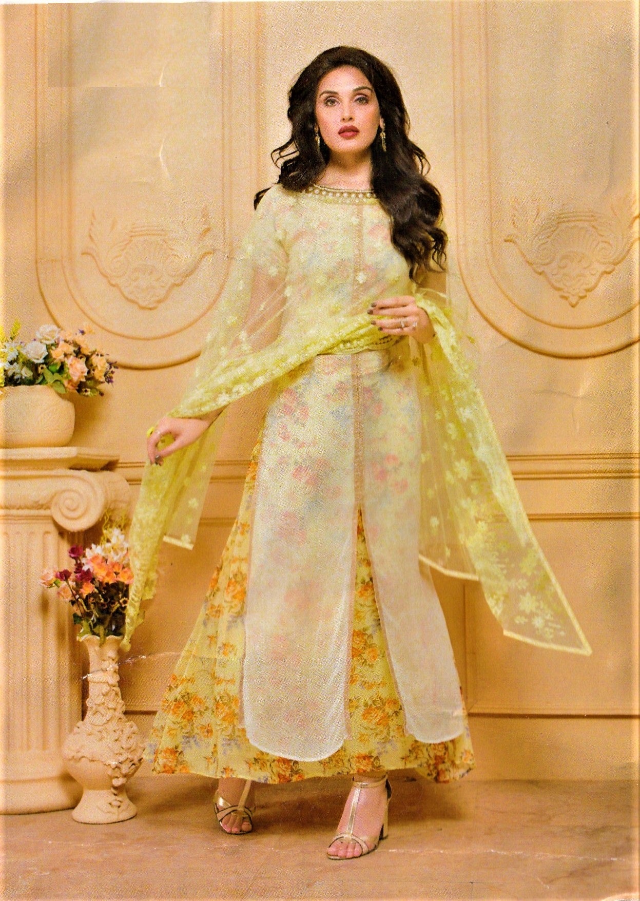 Designer Poncho Style Layered Floral Women Slit Salwar Suit - GlitterGleam
