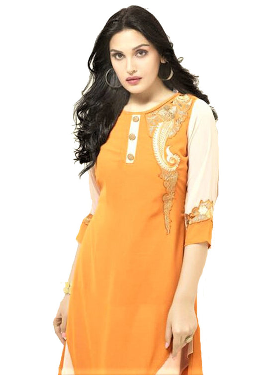 Mustard and Off White Layered & Button Kurti