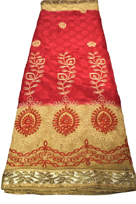 Shaded Beige Color Jacquard Silk Saree with Embroidery - GlitterGleam