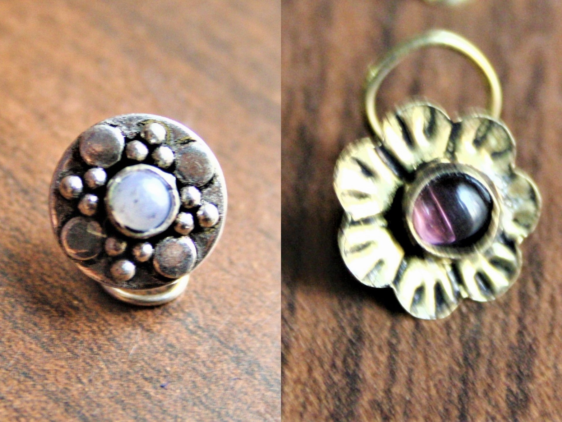 Silver and Golden Oxidized Floral Nose Pin (Set of 2) - GlitterGleam