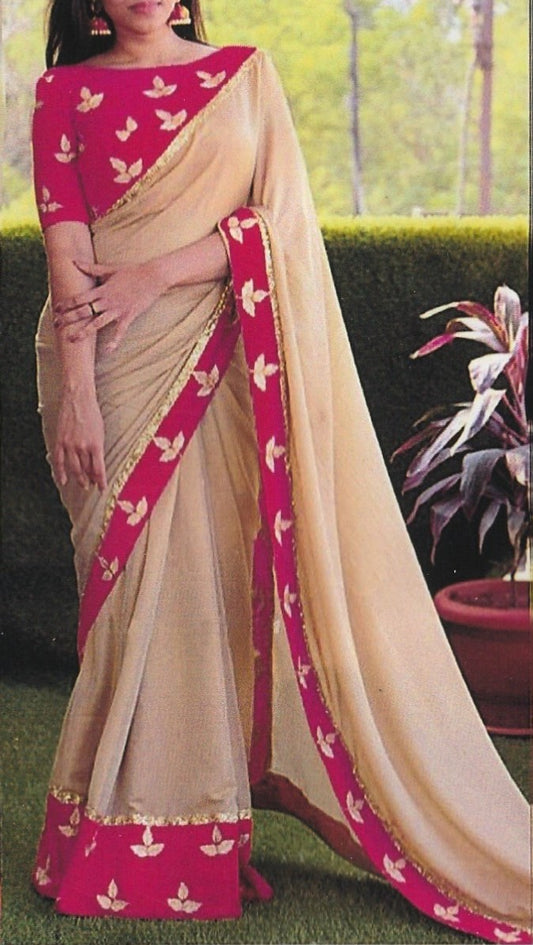 Bollywood Inspired Silk Saree with Gota & Printed Border - GlitterGleam