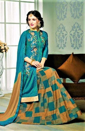 Dual Shade Blue-Green Silk Lehenga Skirt - GlitterGleam