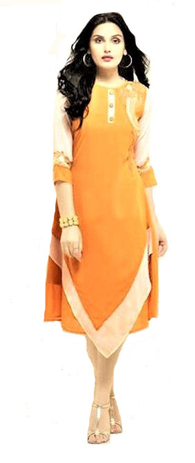 Mustard and Off White Layered & Button Kurti
