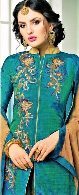 Dual Shade Blue-Green Silk Lehenga Skirt - GlitterGleam