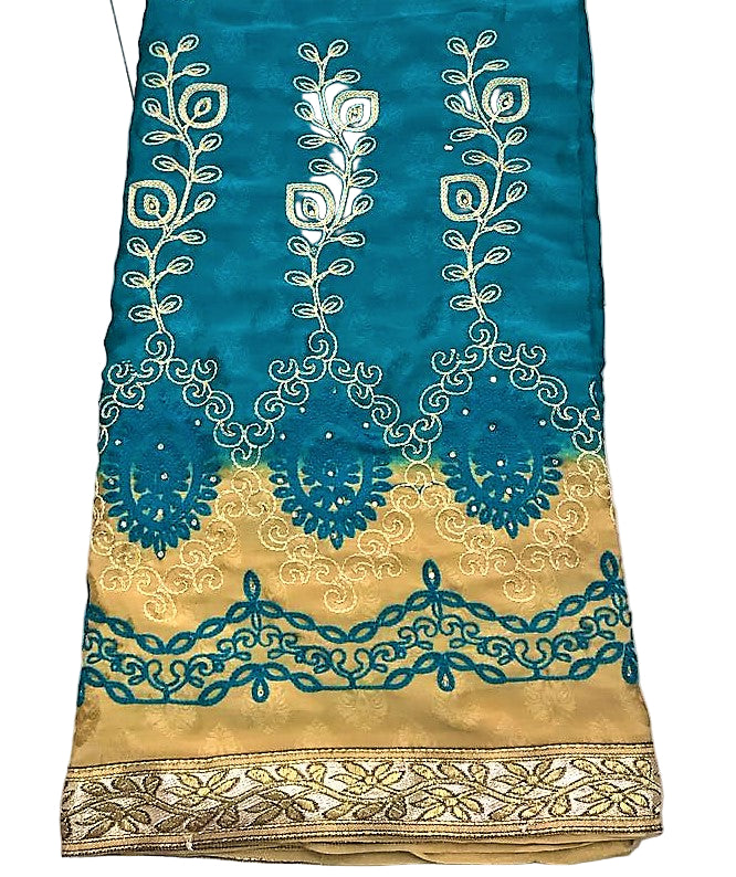 Shaded Beige Color Jacquard Silk Saree with Embroidery - GlitterGleam