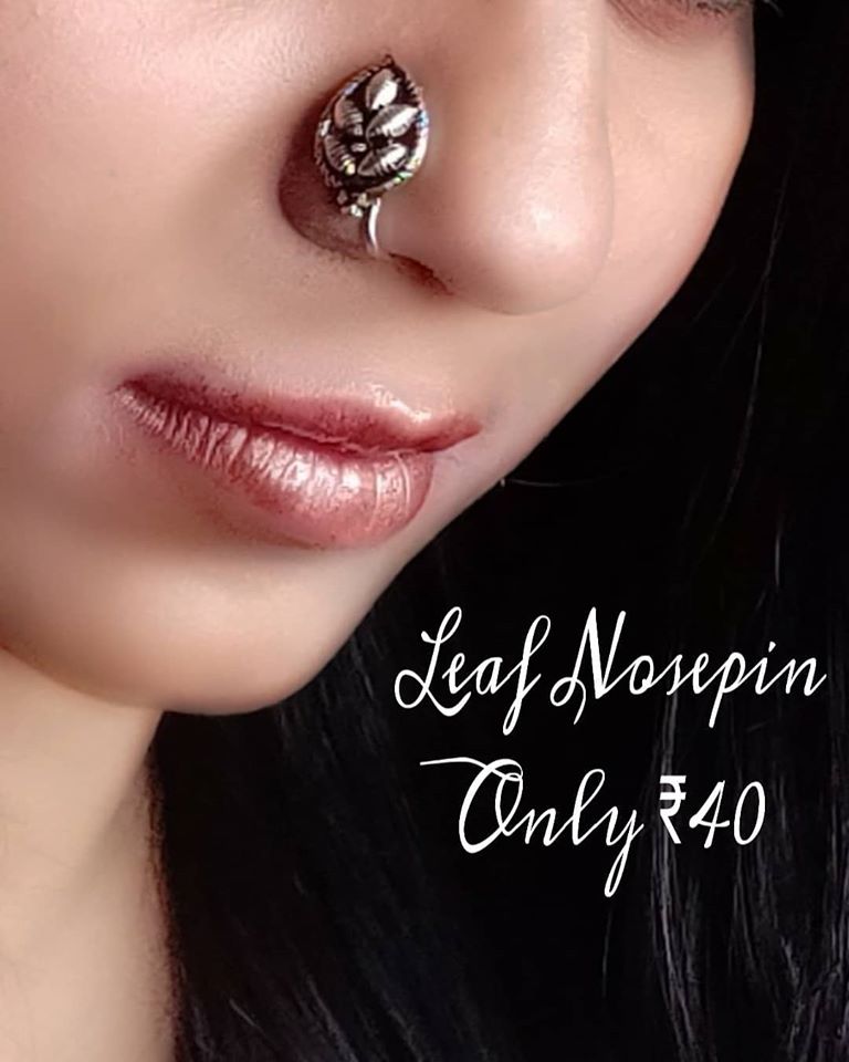 Silver Oxidized Large Leaf Nose Push Pin - GlitterGleam