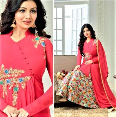 Designer Semi Stitched Embroidered Pink Layered Kurta and Lehenga Skirt cum Salwar Suit - GlitterGleam