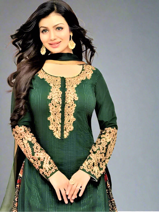 Semi Stitched Embroidered Green Lehenga Skirt cum Salwar Suit - GlitterGleam