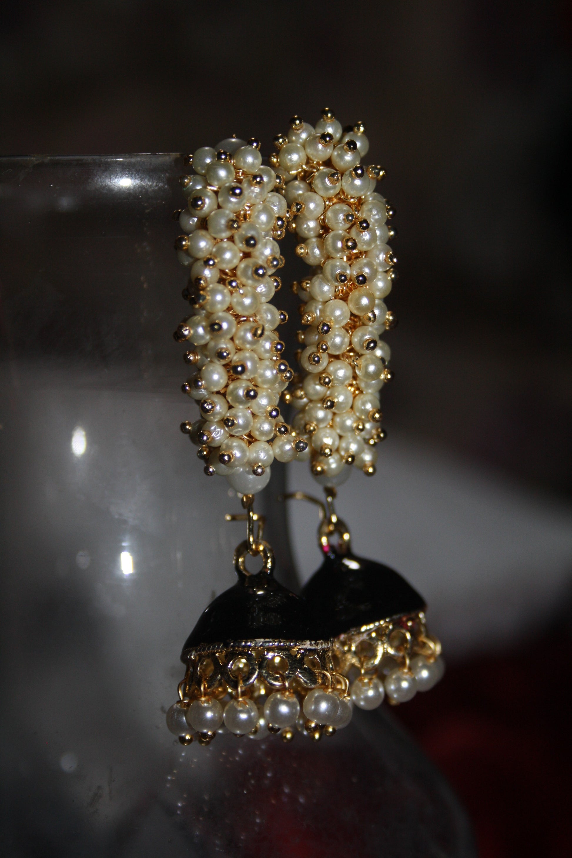 Curved Meenakari Jhumki with Pearl - GlitterGleam