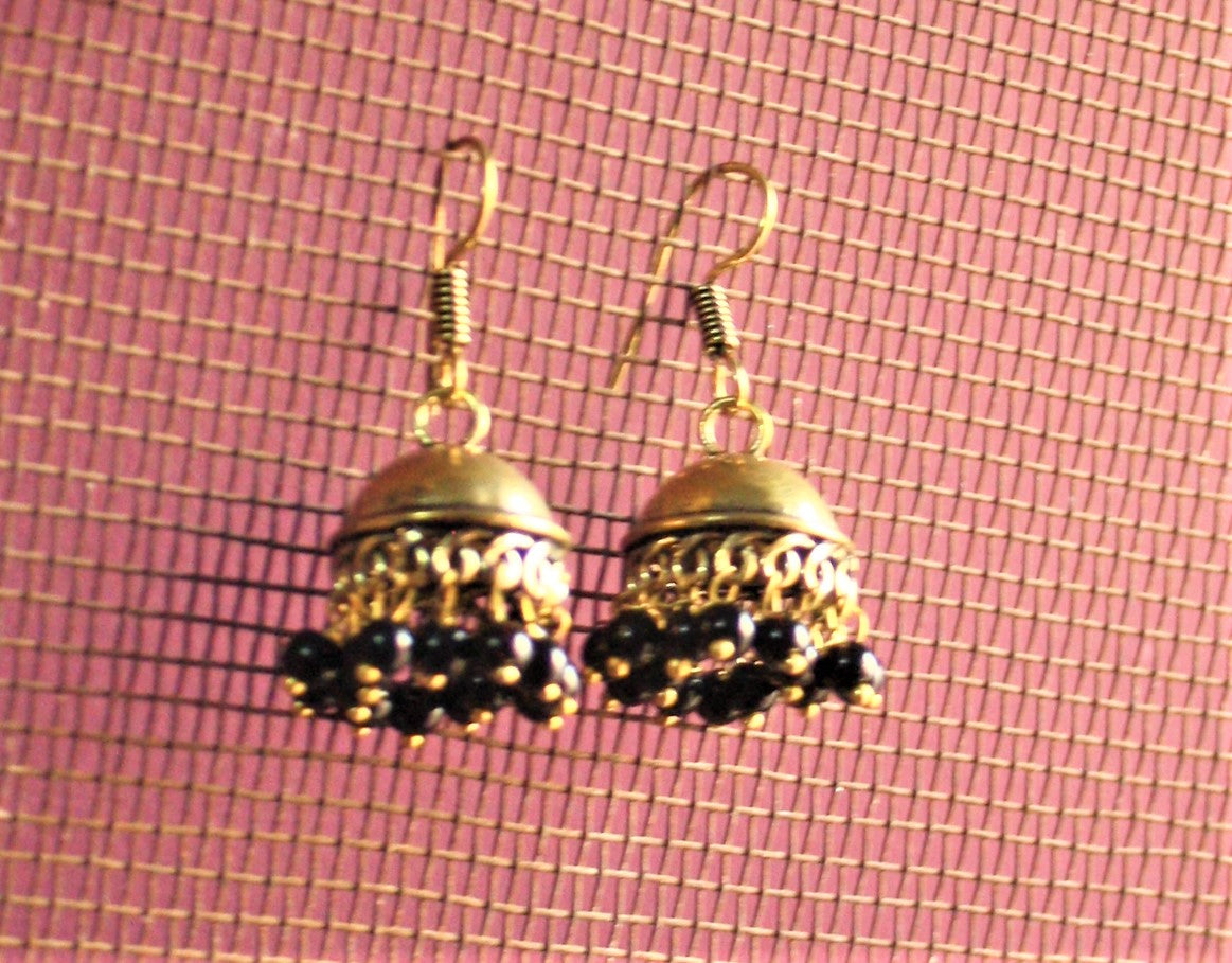 Golden Oxidized Jhumkis with Colored Beads - GlitterGleam