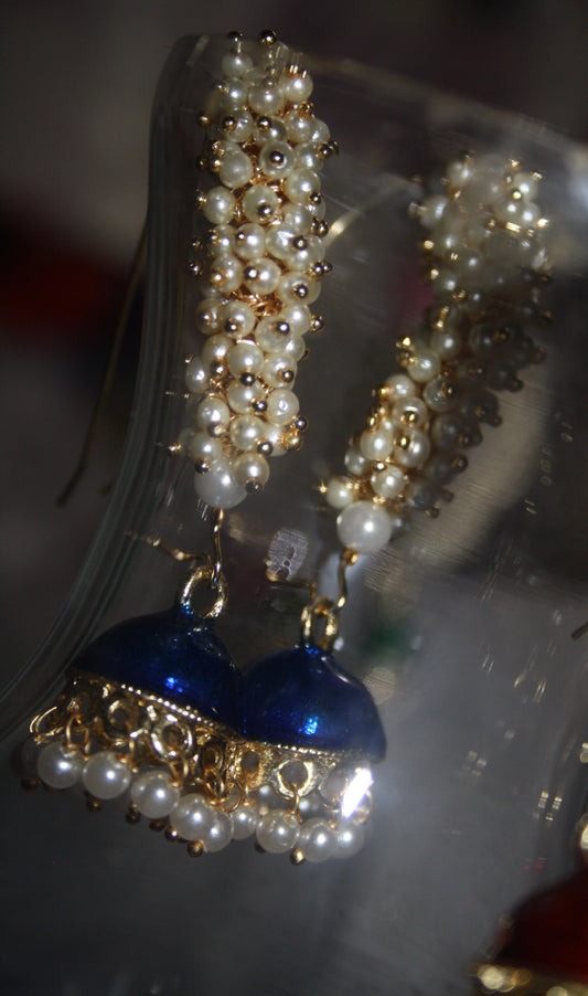 Curved Meenakari Jhumki with Pearl - GlitterGleam