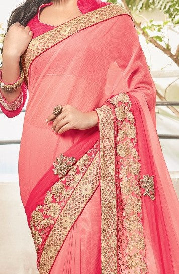 Designer Dual shade Georgette and Net Combination Saree - GlitterGleam
