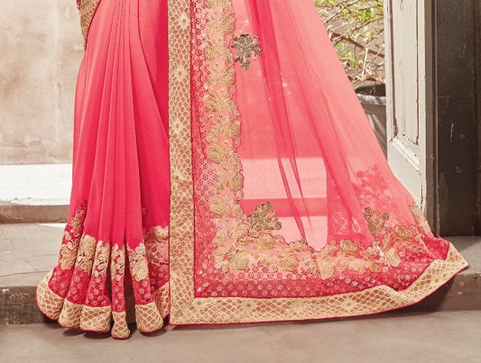 Designer Dual shade Georgette and Net Combination Saree - GlitterGleam