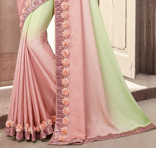 Pastel Dual Color Glossy Chiffon Saree - GlitterGleam