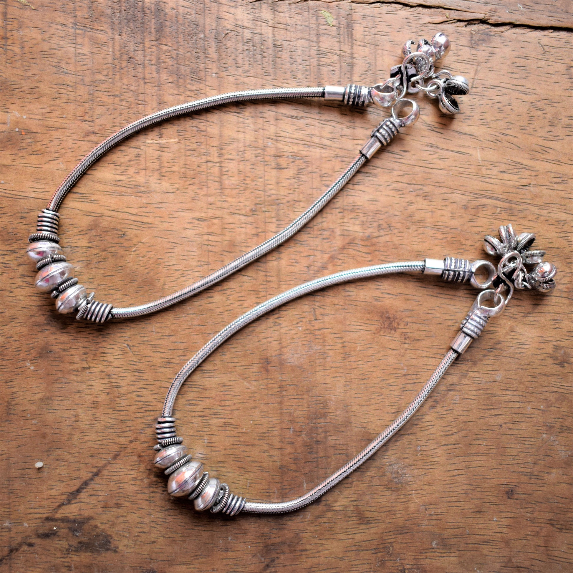 Silver Oxidised Tribal Bead Anklet - GlitterGleam