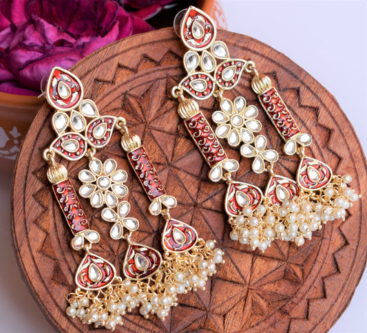 Maroon Red Kundan Temple Earrings