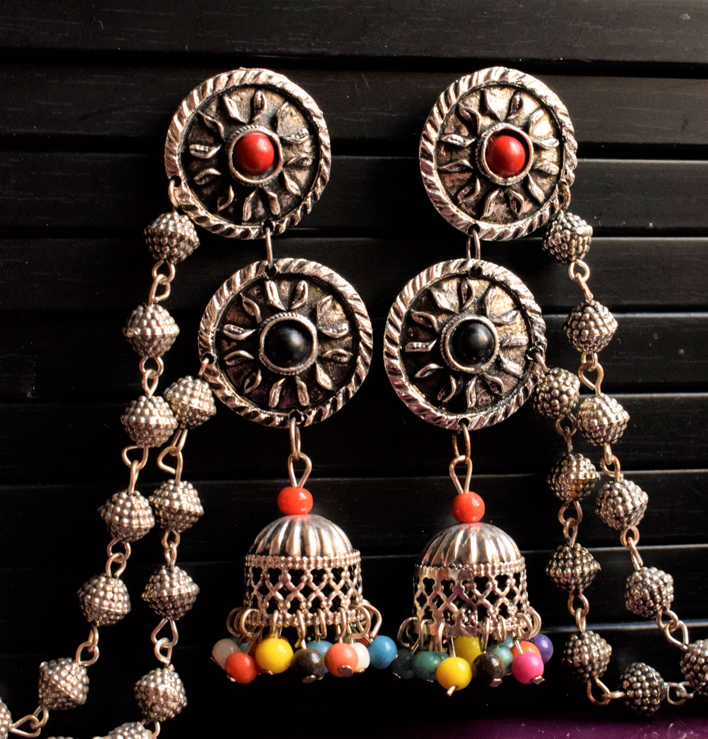 German Silver Layered Chakra Chudamani Jhumka