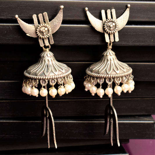 German Silver Trishul Carved Jhumka