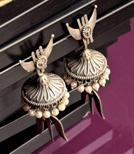 German Silver Trishul Carved Jhumka