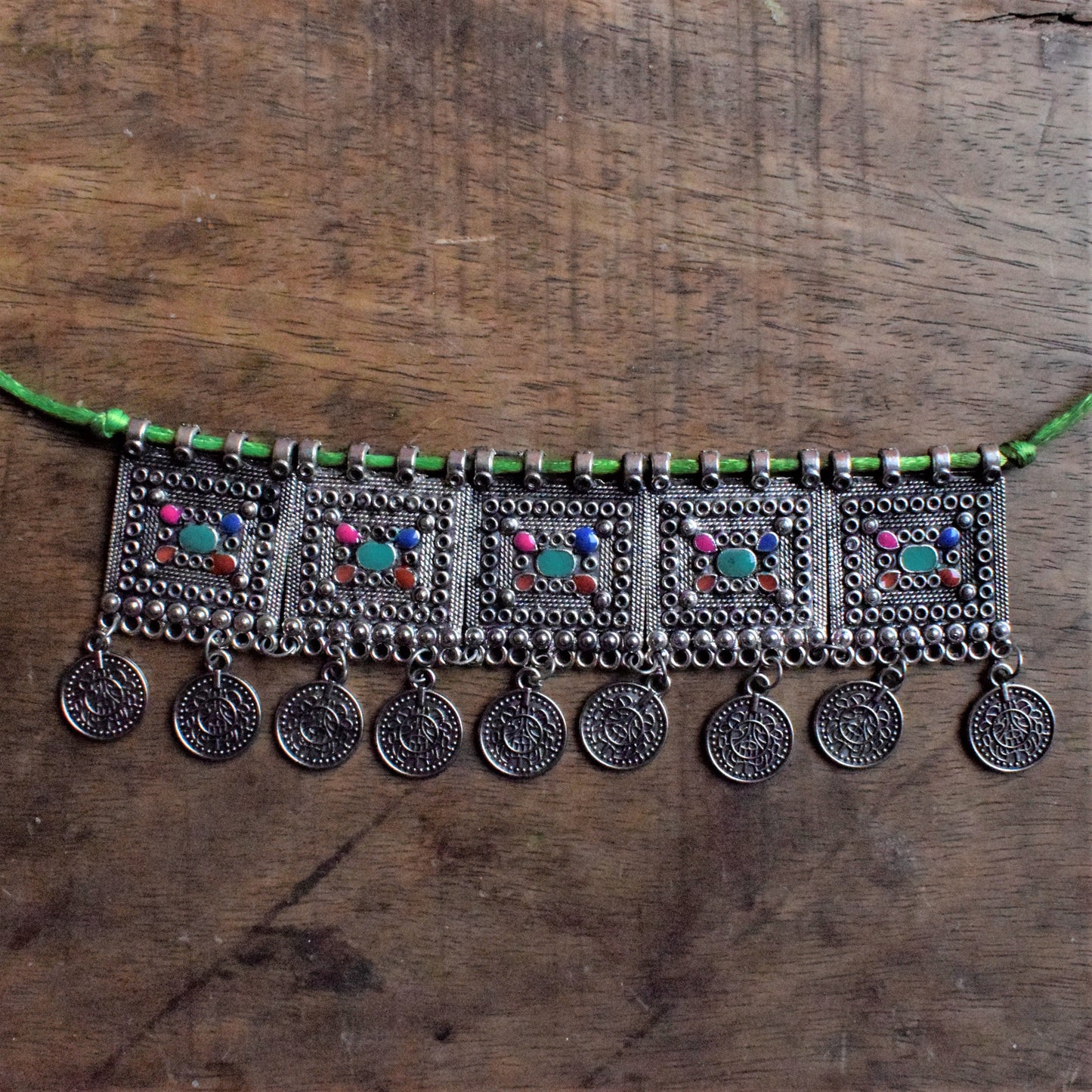 Silver Afghani Coin Choker Necklace