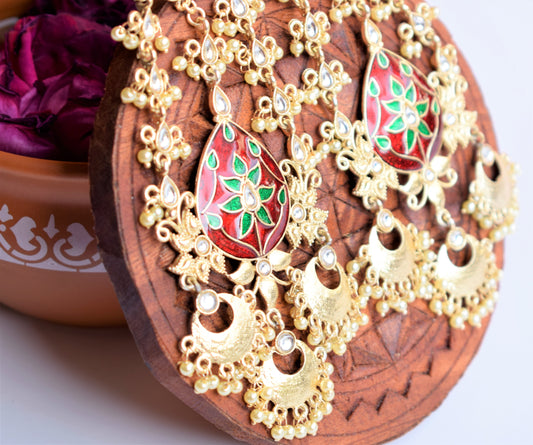 Maroon Green Long Chandbali Kundan Earring