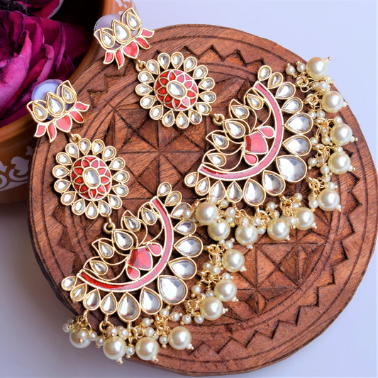 Gold Plated Long Red Lotus Chandbali