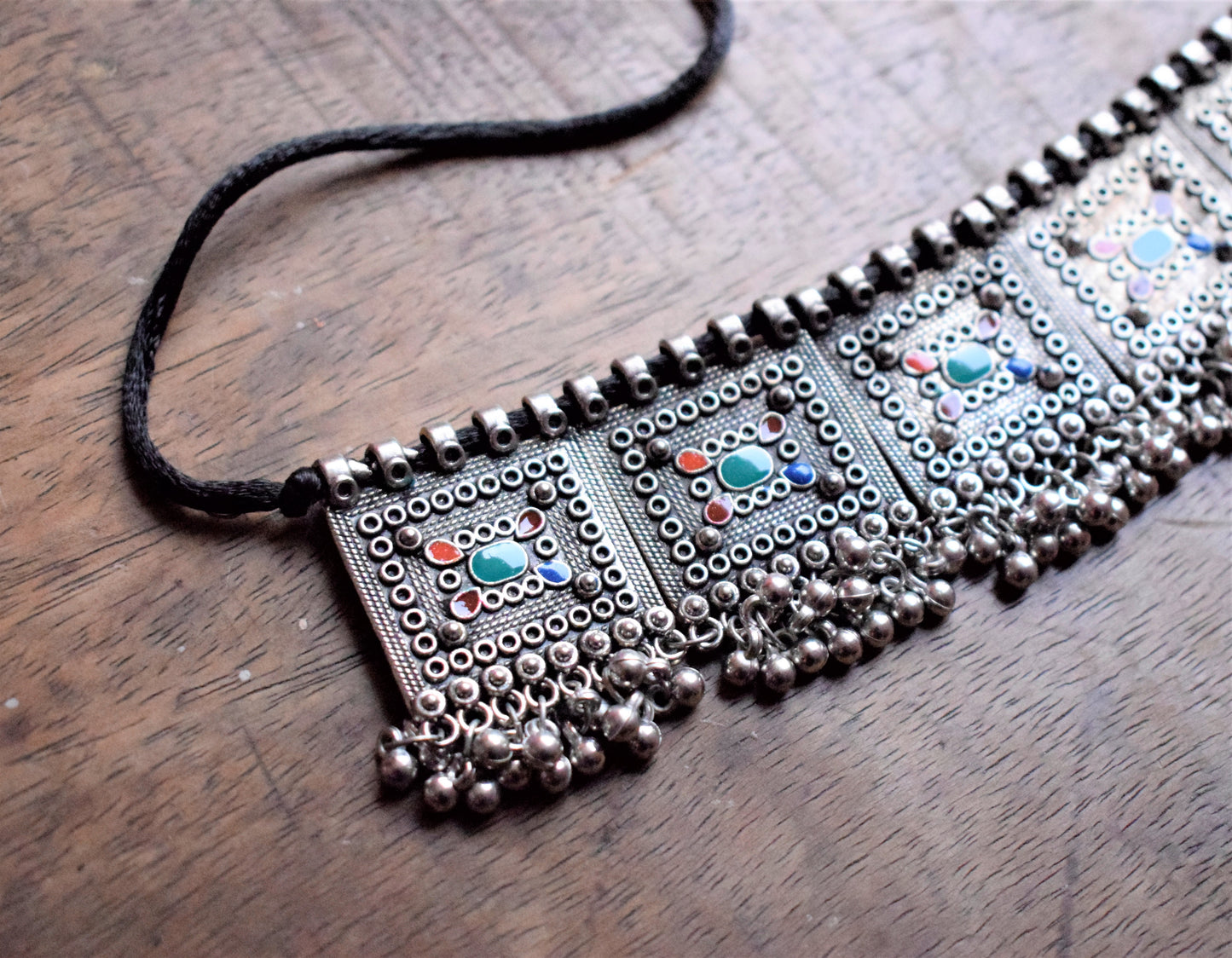 Silver Afghani Choker Necklace with Beads