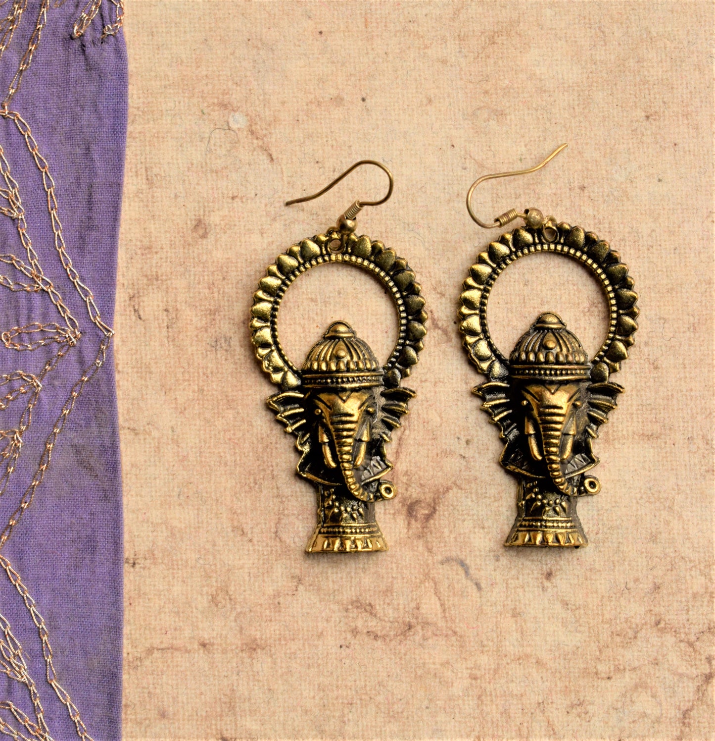 Ganesha Golden Oxidised Dangler