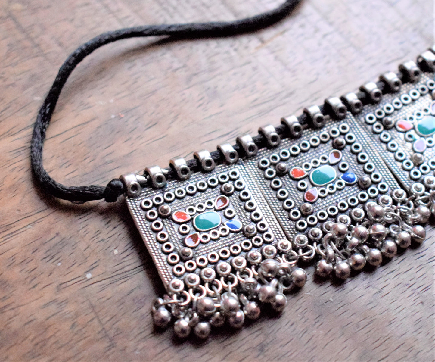 Silver Afghani Choker Necklace with Beads