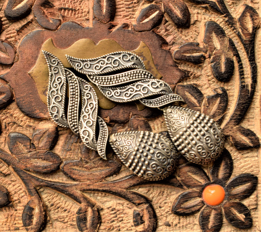 Designer German Silver Carved Drop Earring