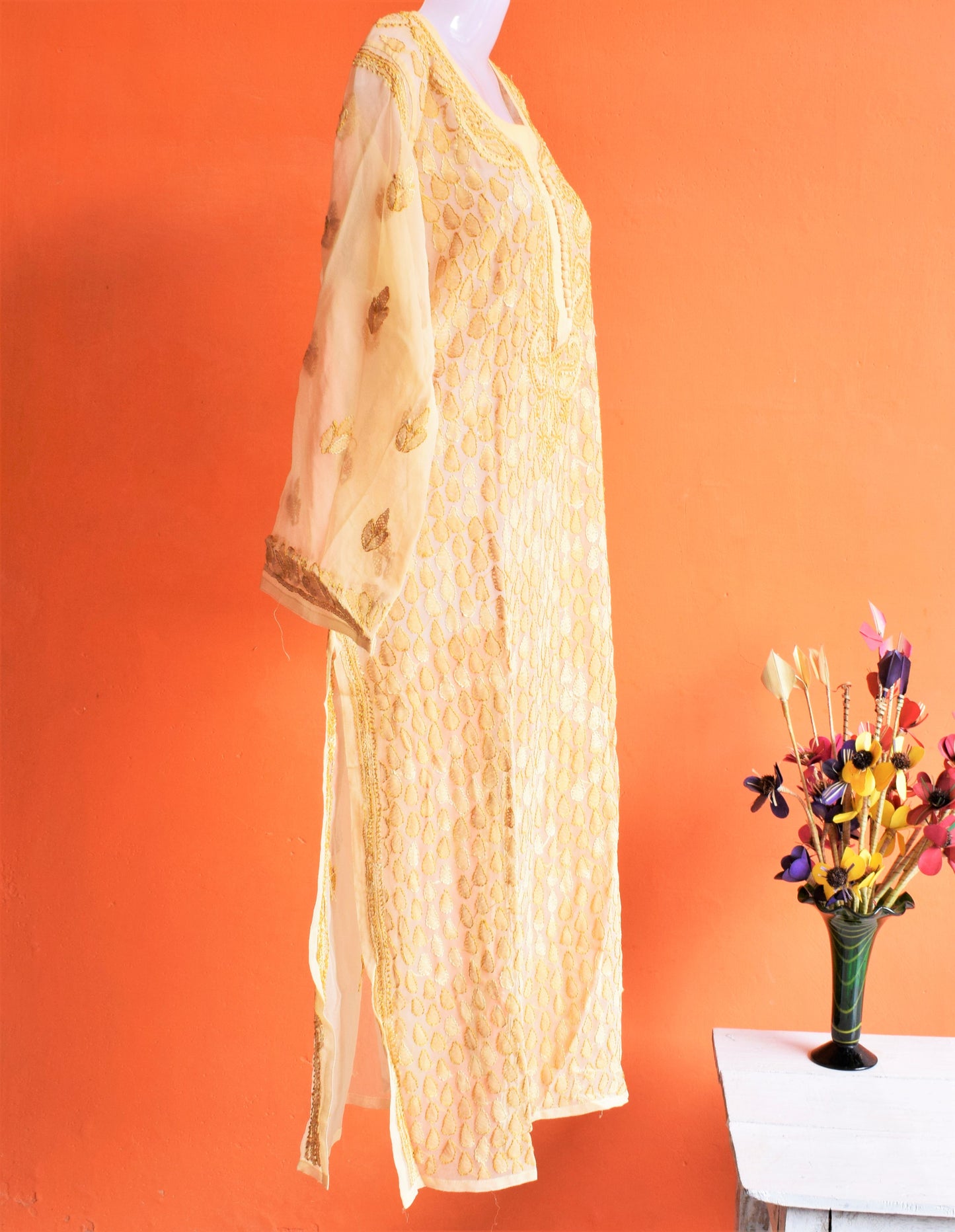 Beige Georgette Kurti with Chikan Embroidery