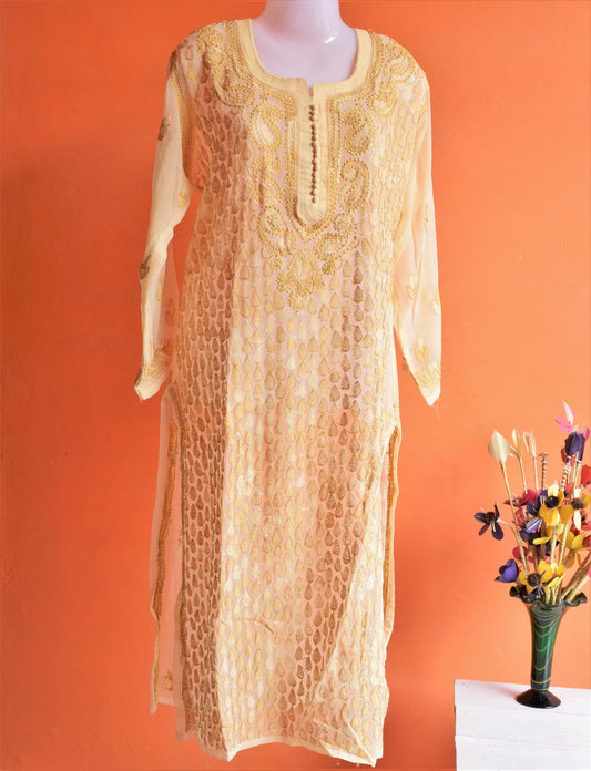 Beige Georgette Kurti with Chikan Embroidery