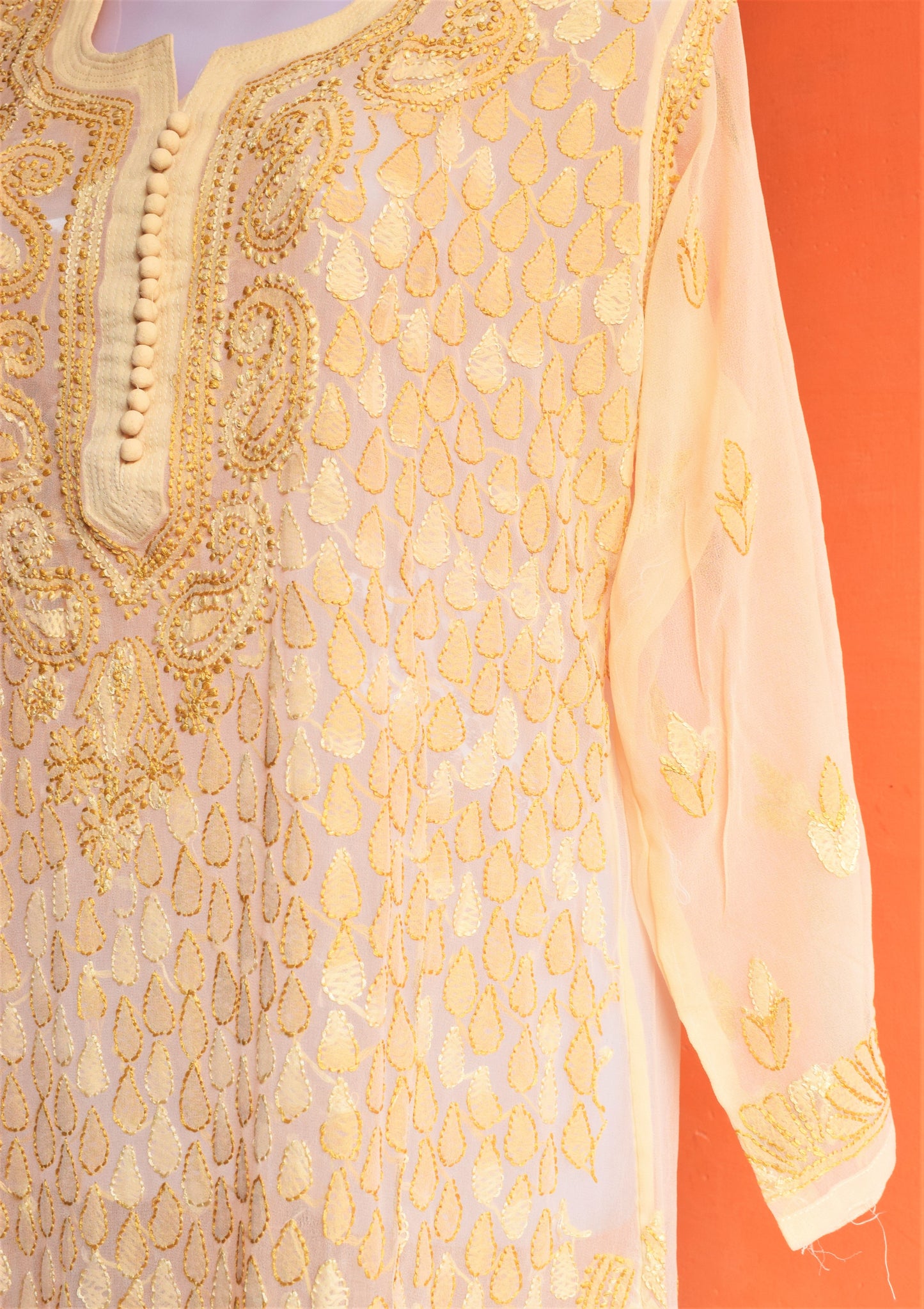 Beige Georgette Kurti with Chikan Embroidery