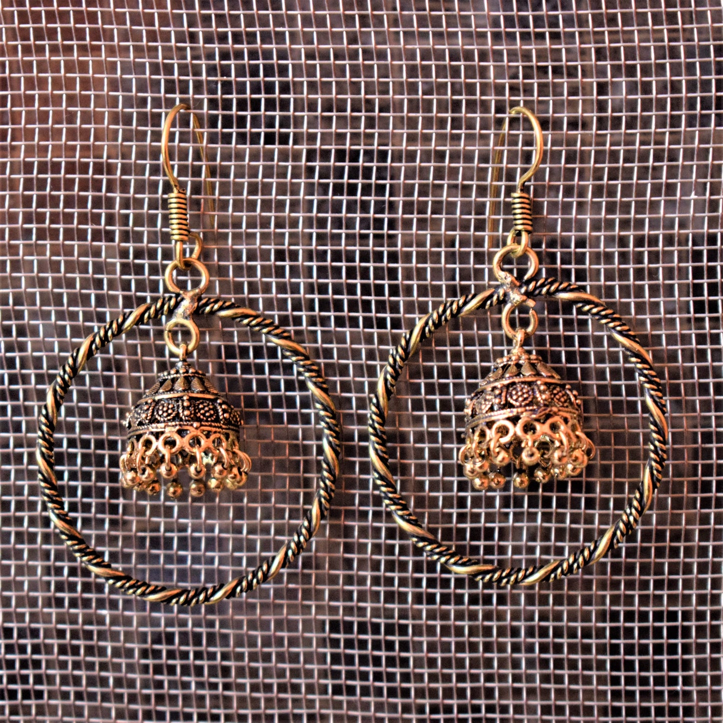 Golden Oxidized In-Hoop Jhumka Earrings