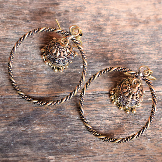 Golden Oxidized In-Hoop Jhumka Earrings