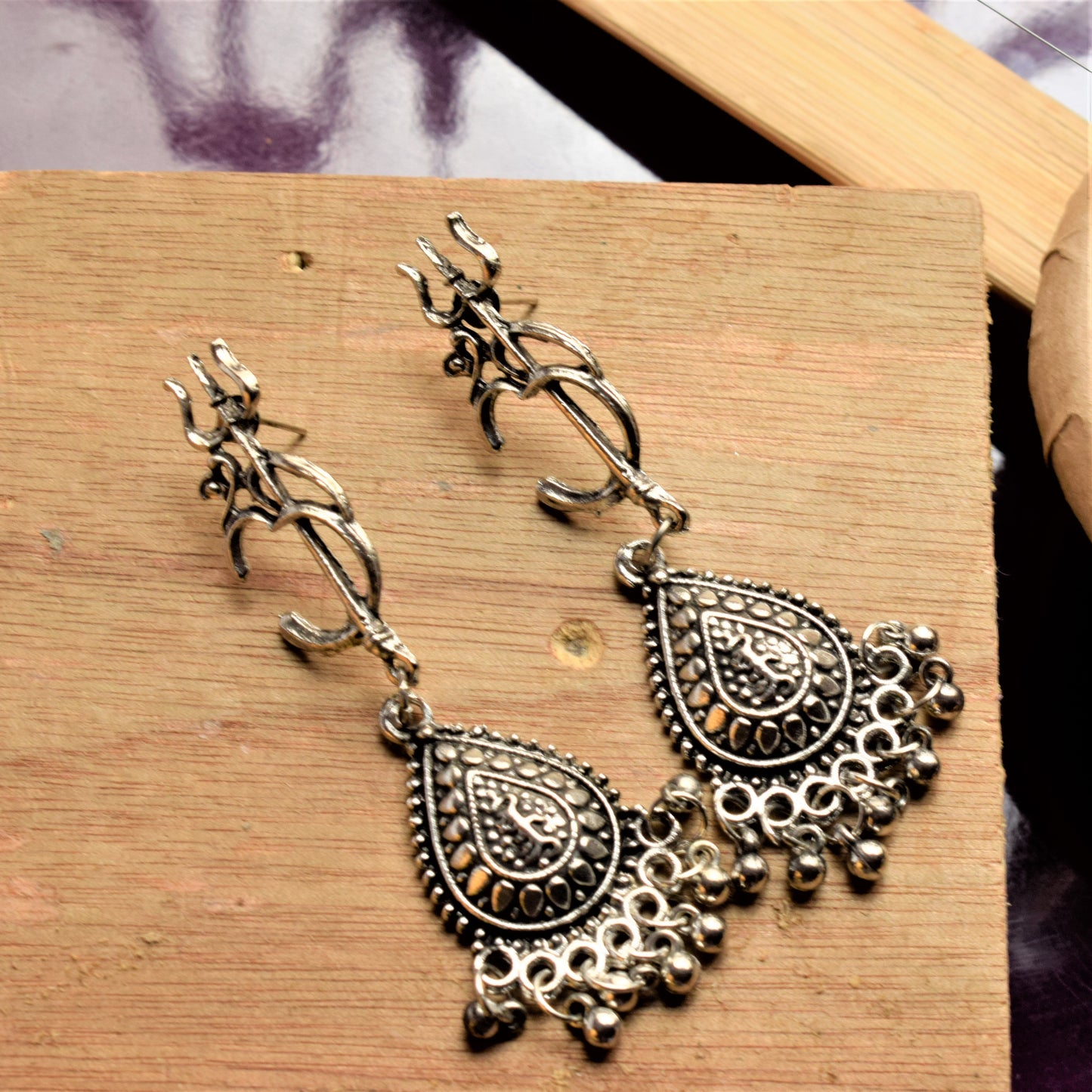 Om Trishul Hanging Drop Earrings