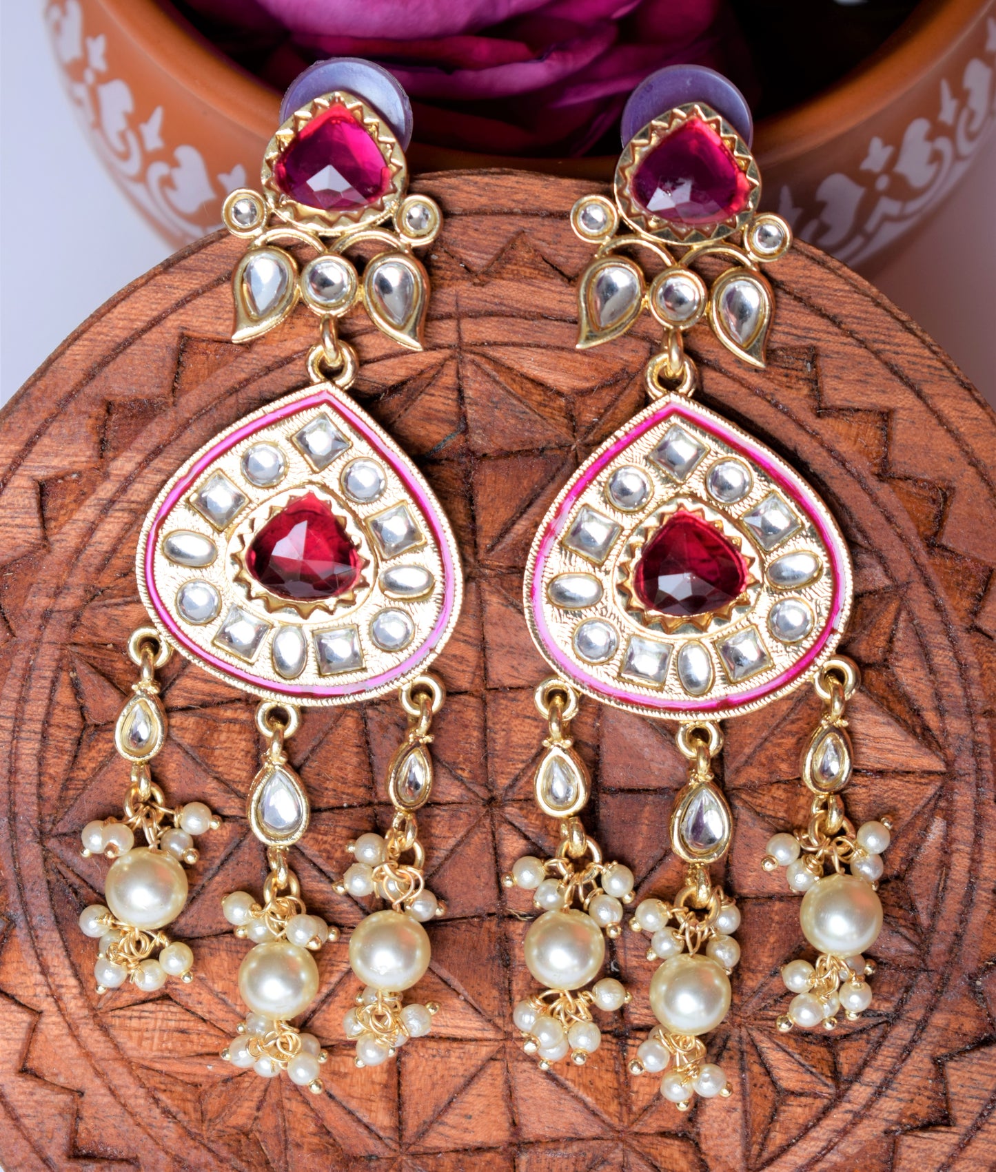 Gold Plated Dew Drop Lotus Earrings with Pearls