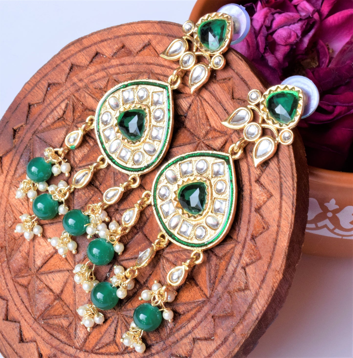 Gold Plated Dew Drop Lotus Earrings with Pearls