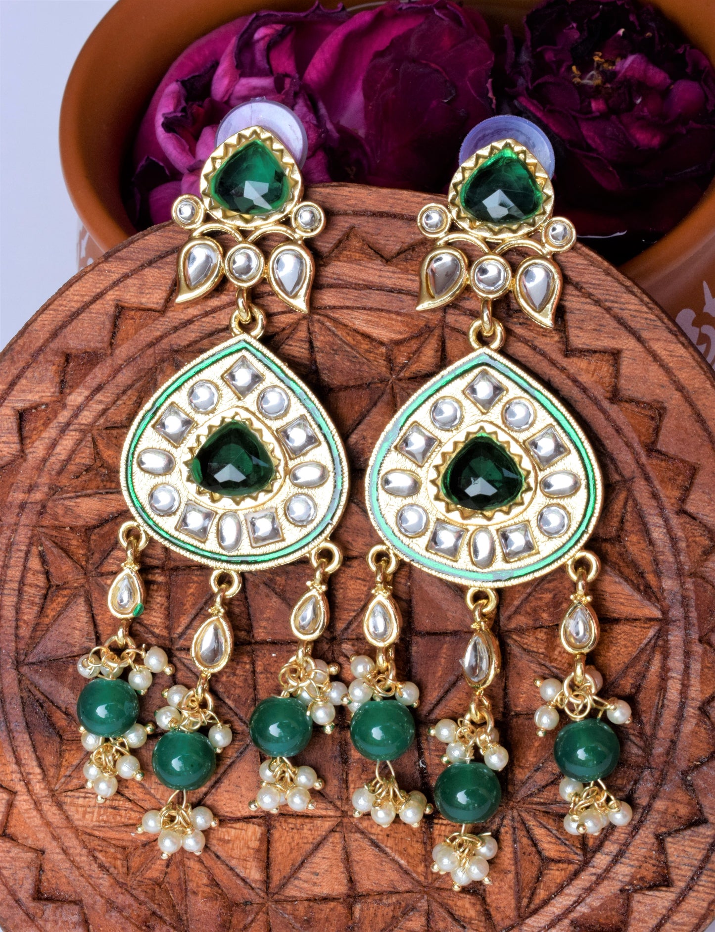 Gold Plated Dew Drop Lotus Earrings with Pearls