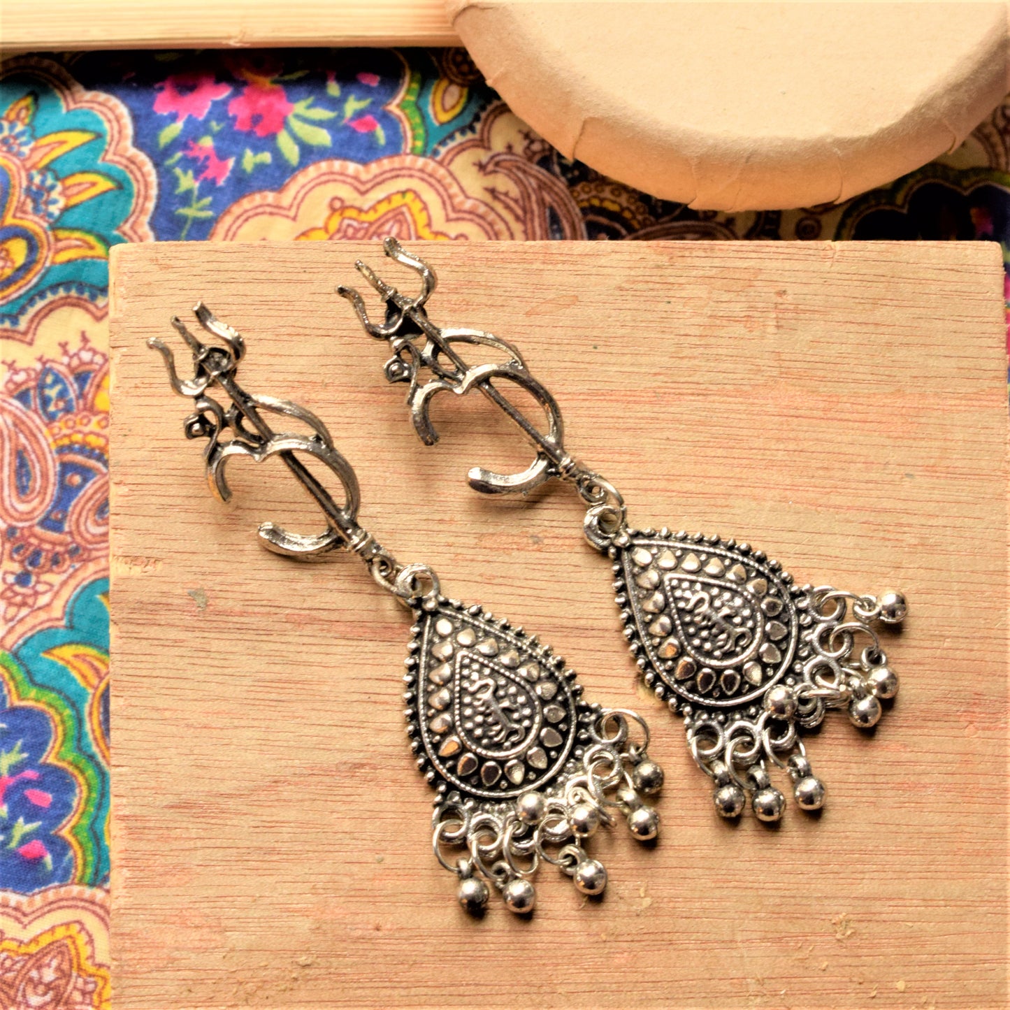 Om Trishul Hanging Drop Earrings